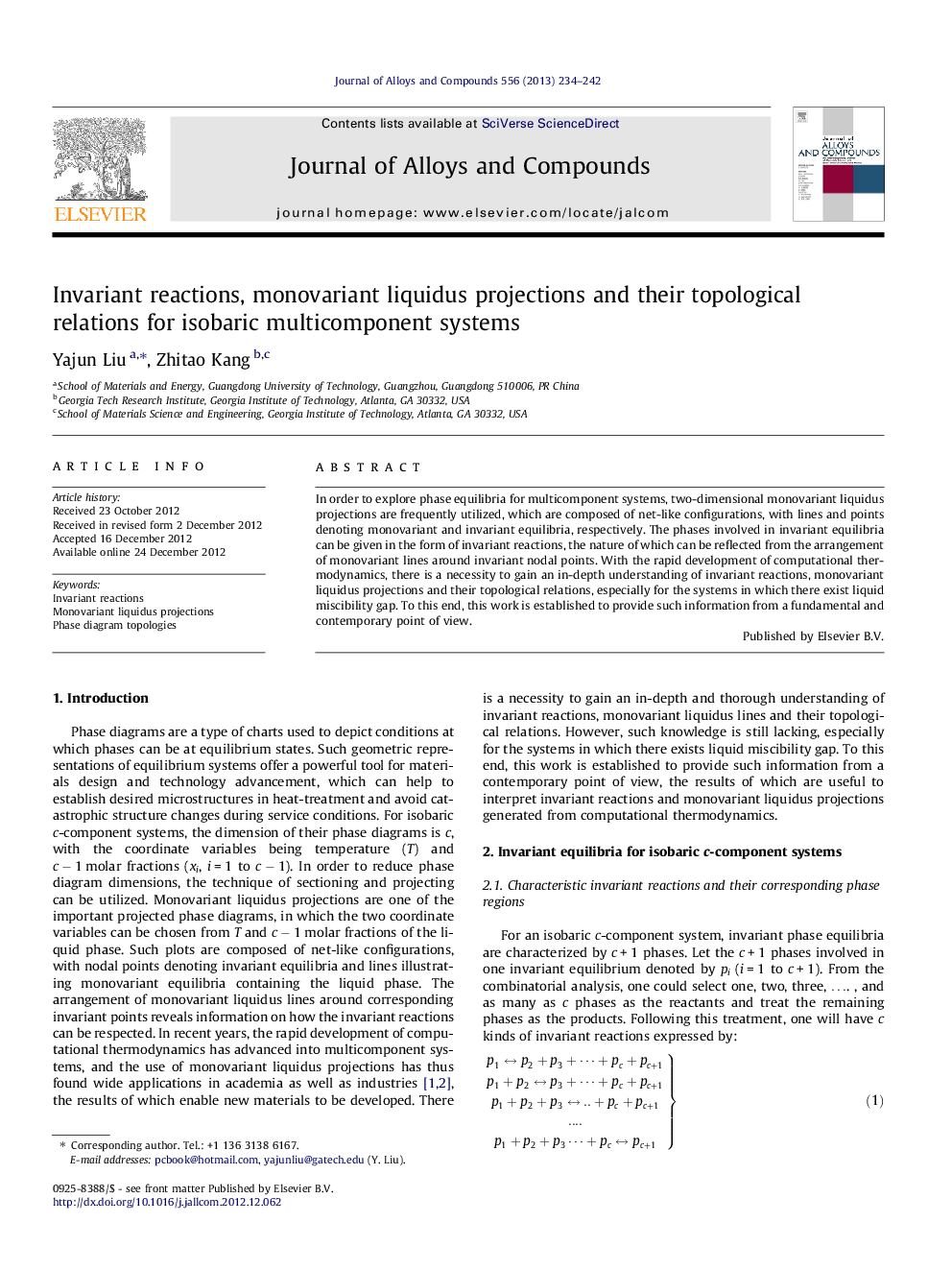 Invariant reactions, monovariant liquidus projections and their topological relations for isobaric multicomponent systems