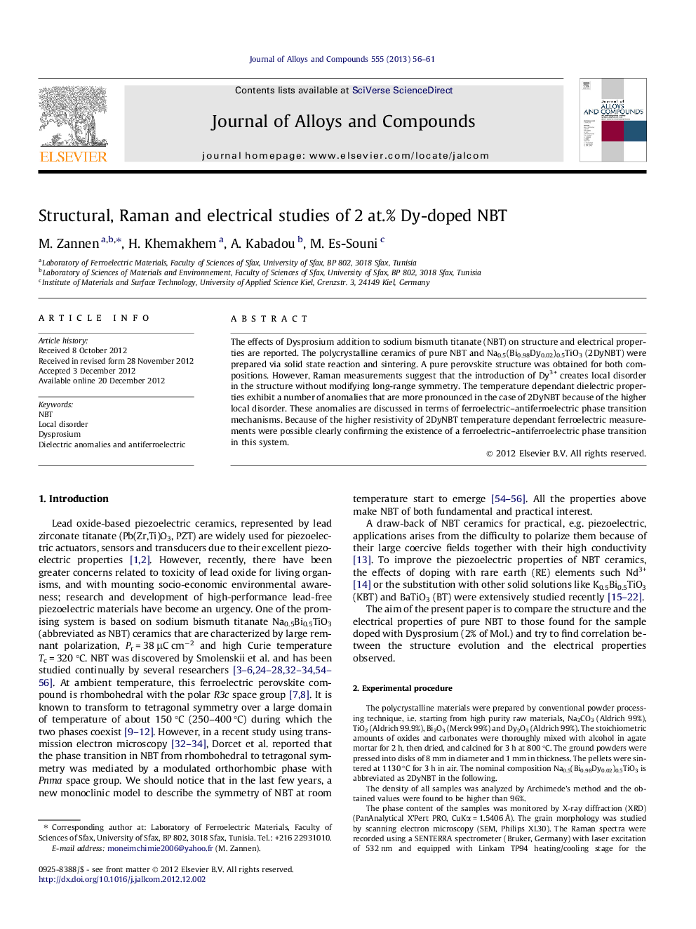 Structural, Raman and electrical studies of 2 at.% Dy-doped NBT