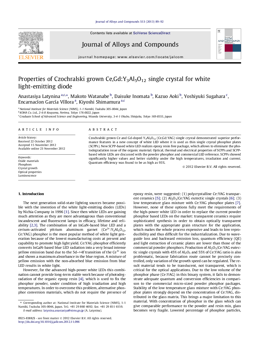 Properties of Czochralski grown Ce,Gd:Y3Al5O12 single crystal for white light-emitting diode