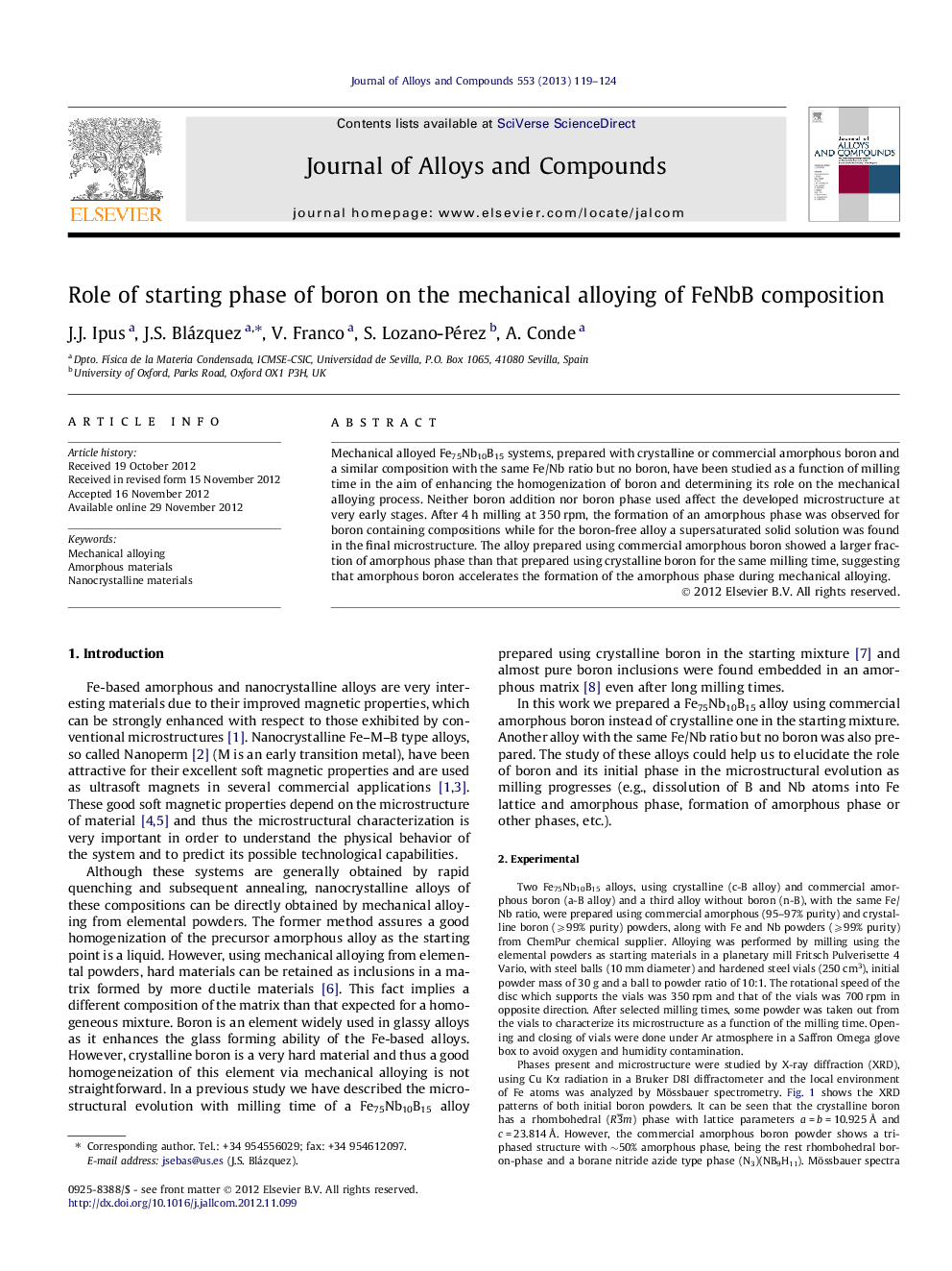 Role of starting phase of boron on the mechanical alloying of FeNbB composition