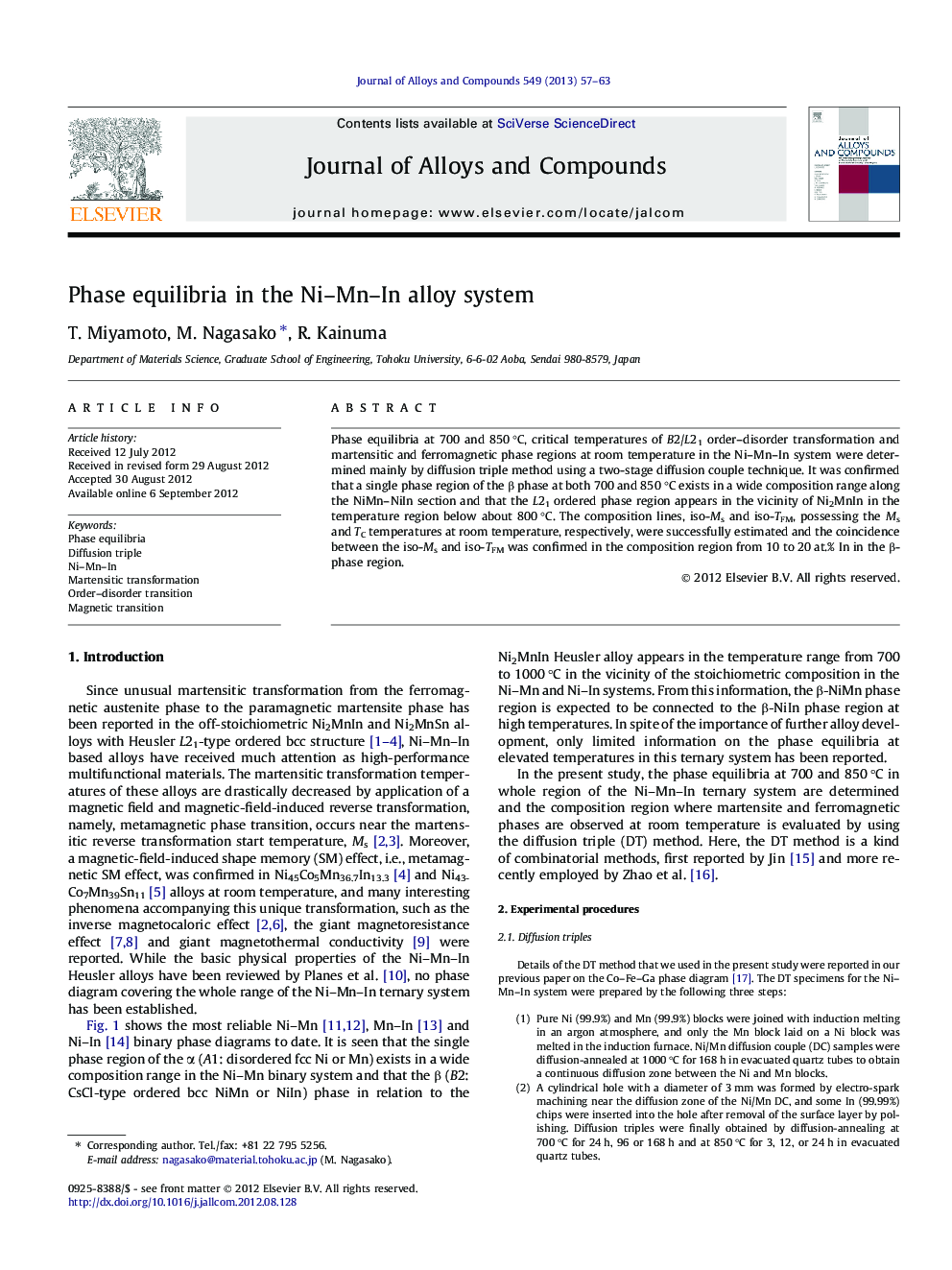 Phase equilibria in the Ni–Mn–In alloy system
