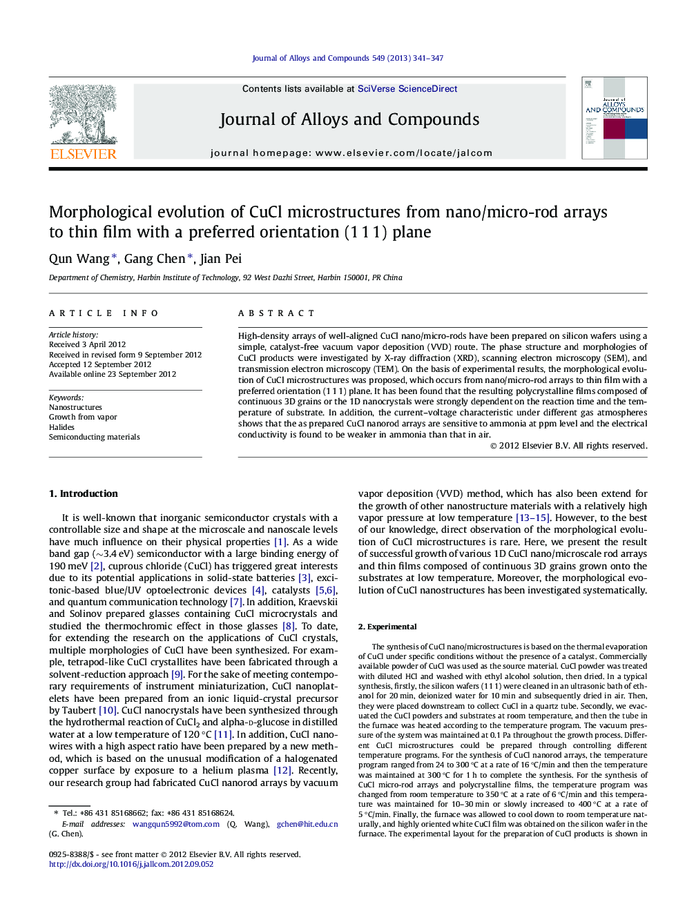 Morphological evolution of CuCl microstructures from nano/micro-rod arrays to thin film with a preferred orientation (1 1 1) plane