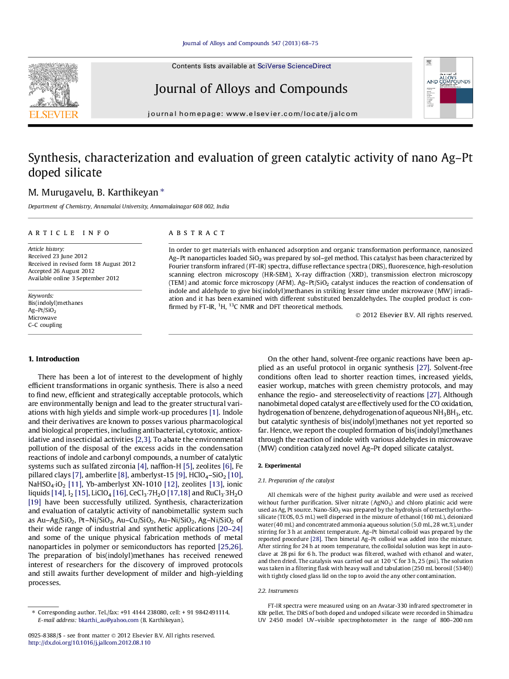 Synthesis, characterization and evaluation of green catalytic activity of nano Ag-Pt doped silicate