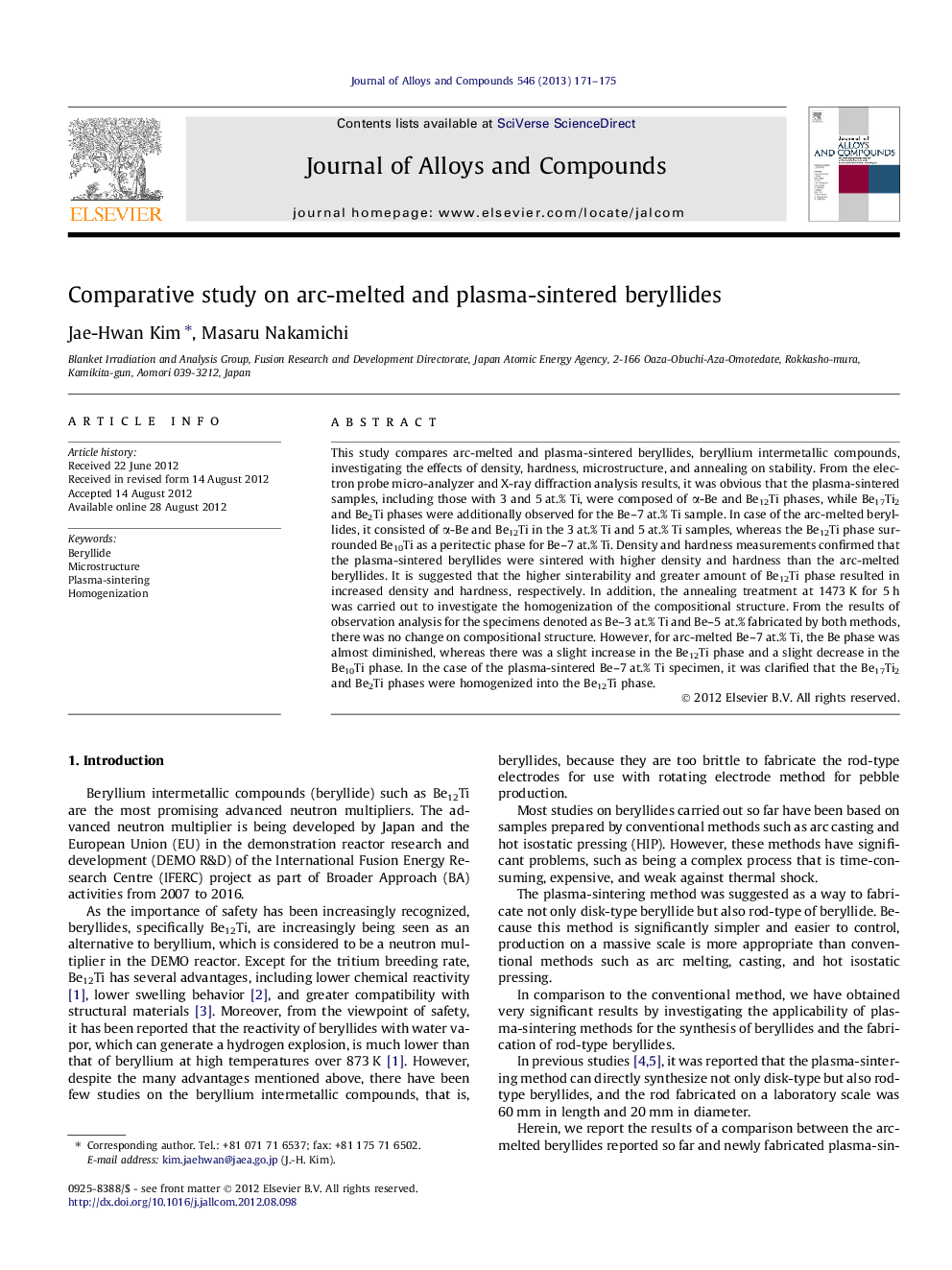 Comparative study on arc-melted and plasma-sintered beryllides