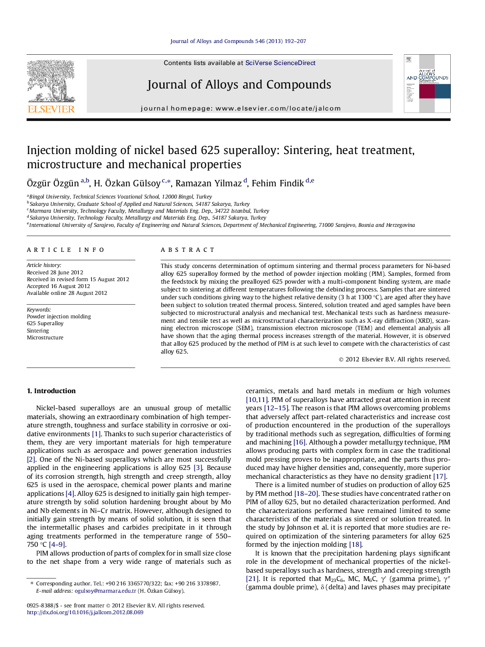 Injection molding of nickel based 625 superalloy: Sintering, heat treatment, microstructure and mechanical properties