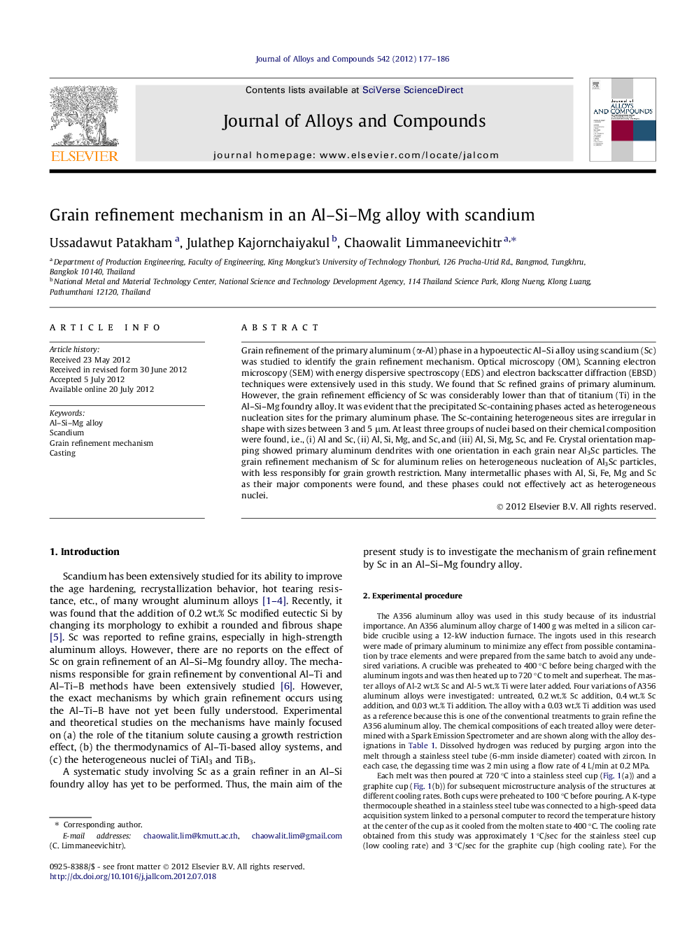 Grain refinement mechanism in an Al-Si-Mg alloy with scandium