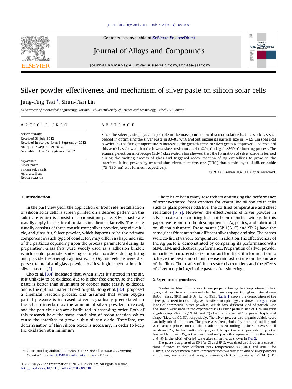 Silver powder effectiveness and mechanism of silver paste on silicon solar cells