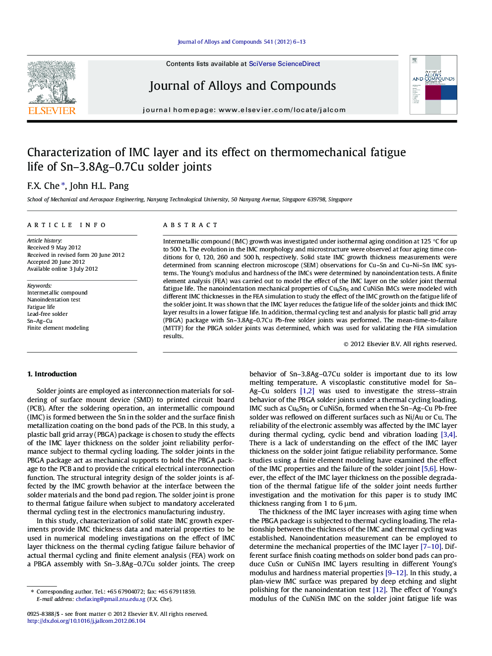 Characterization of IMC layer and its effect on thermomechanical fatigue life of Sn-3.8Ag-0.7Cu solder joints