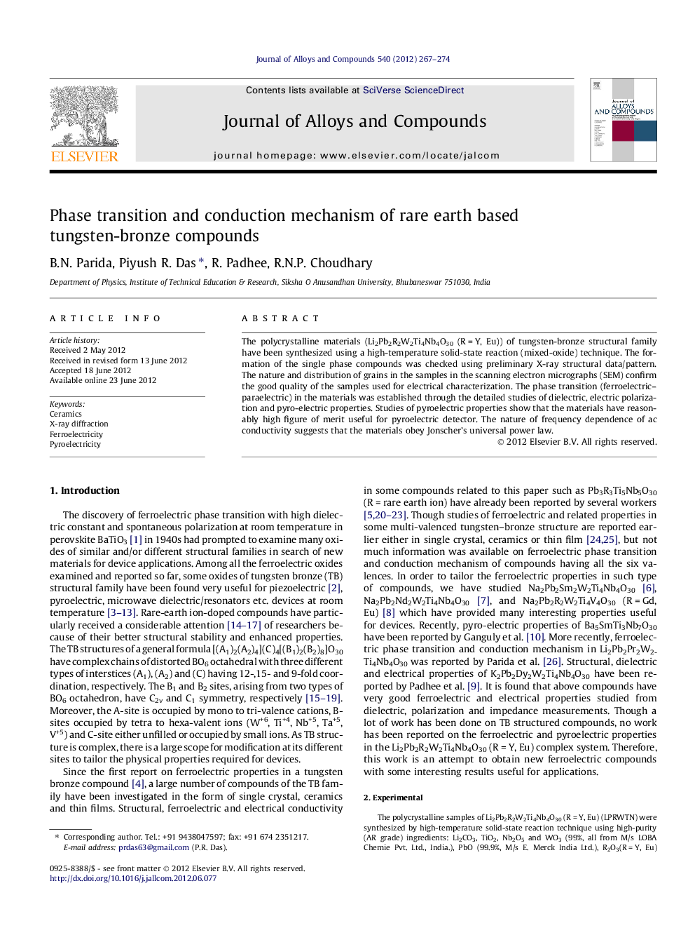 Phase transition and conduction mechanism of rare earth based tungsten-bronze compounds