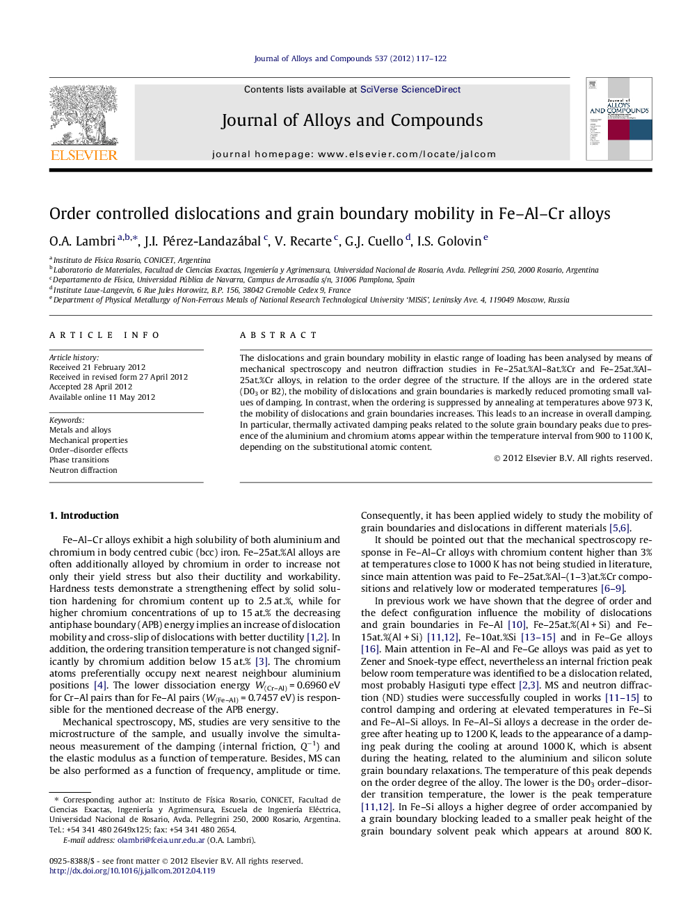 Order controlled dislocations and grain boundary mobility in Fe-Al-Cr alloys