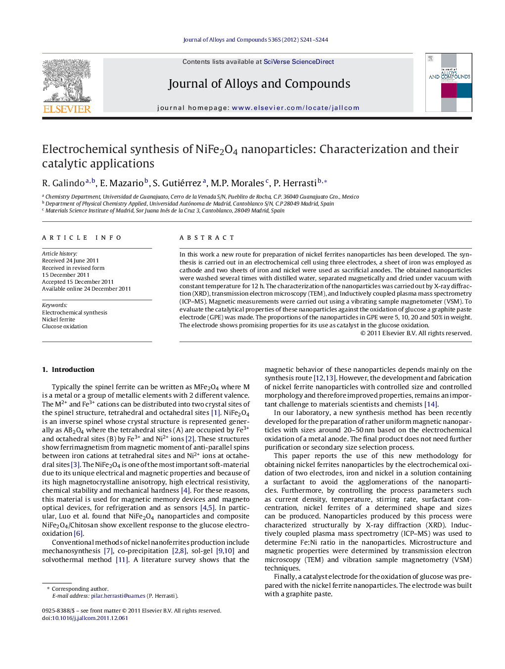 Electrochemical synthesis of NiFe2O4 nanoparticles: Characterization and their catalytic applications