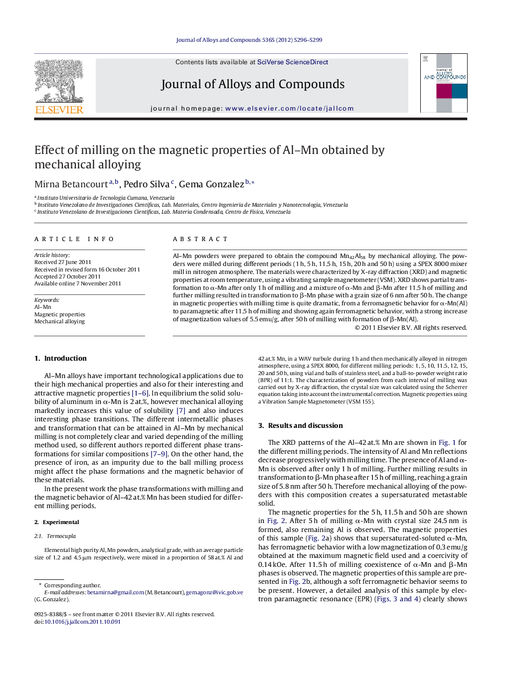 Effect of milling on the magnetic properties of Al–Mn obtained by mechanical alloying