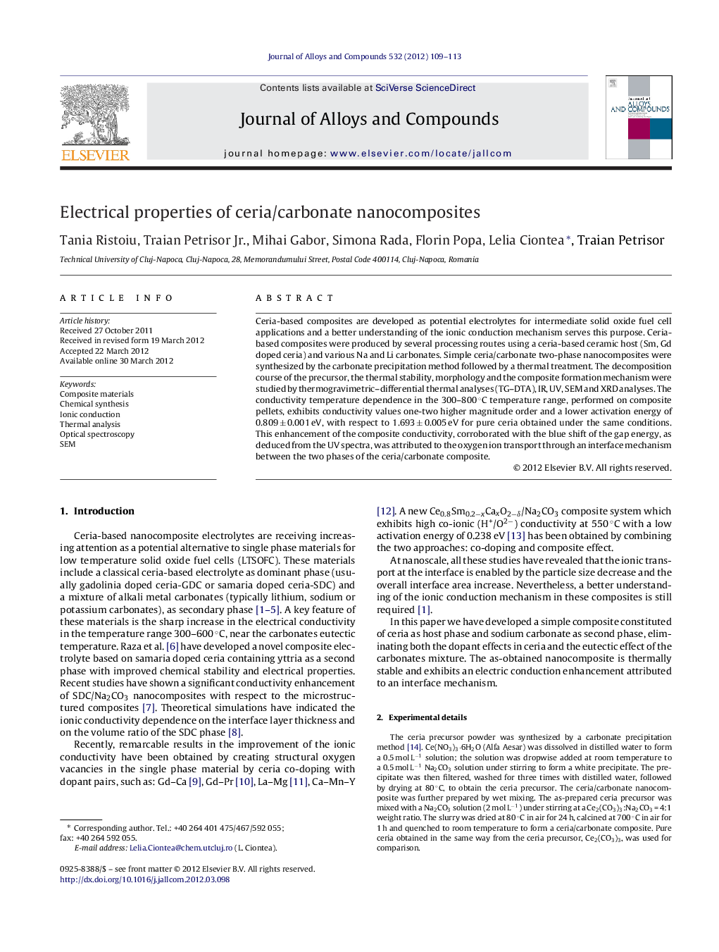 Electrical properties of ceria/carbonate nanocomposites