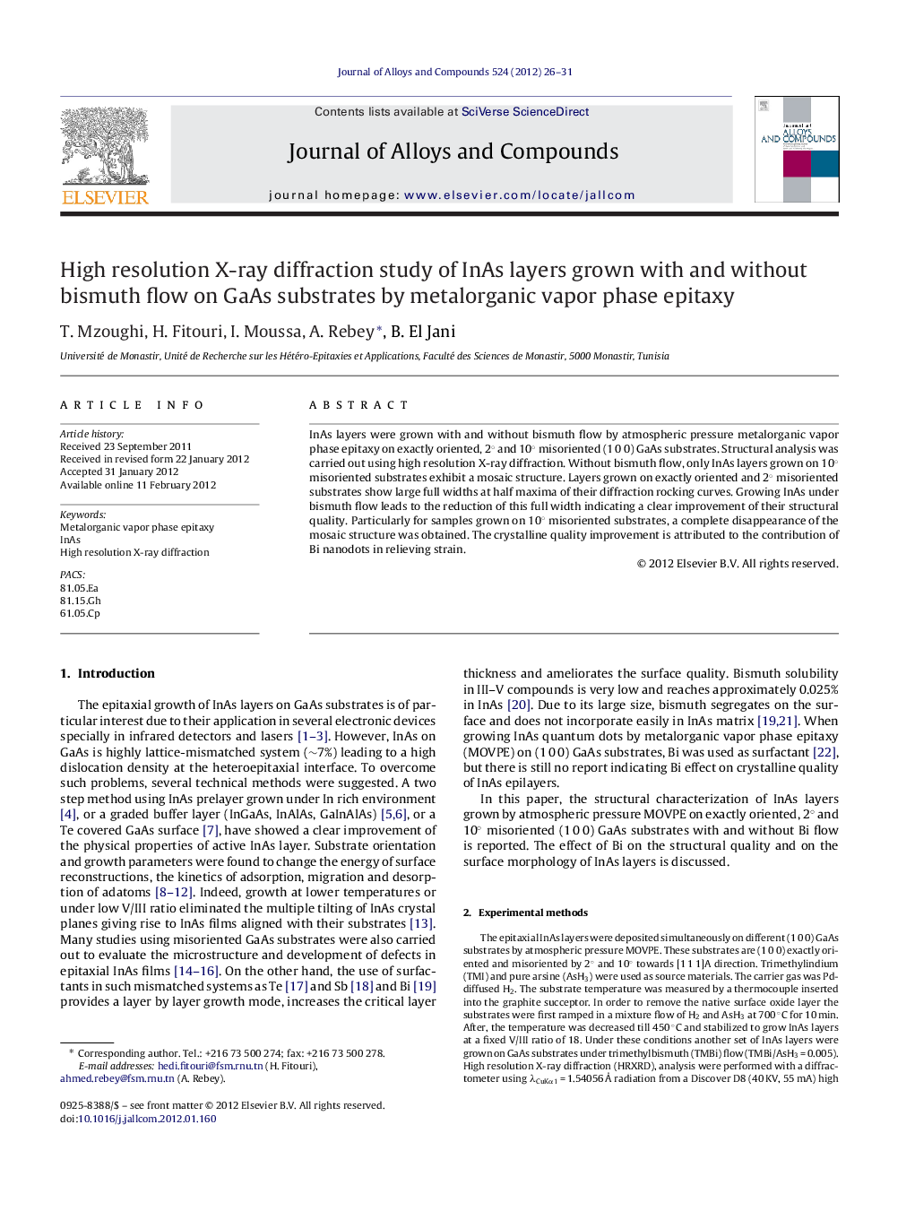 High resolution X-ray diffraction study of InAs layers grown with and without bismuth flow on GaAs substrates by metalorganic vapor phase epitaxy