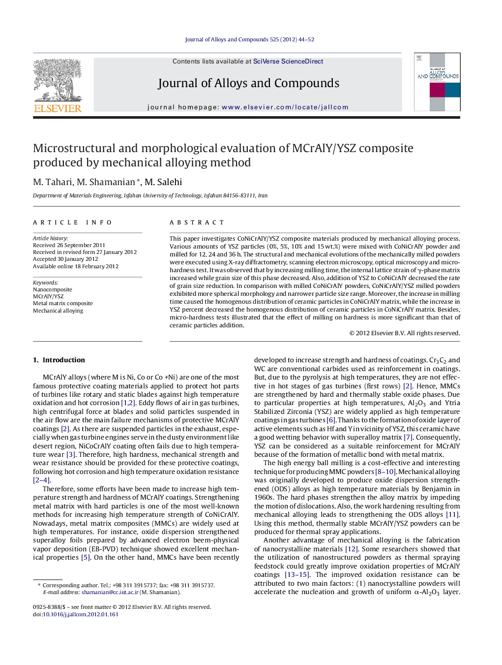 Microstructural and morphological evaluation of MCrAlY/YSZ composite produced by mechanical alloying method