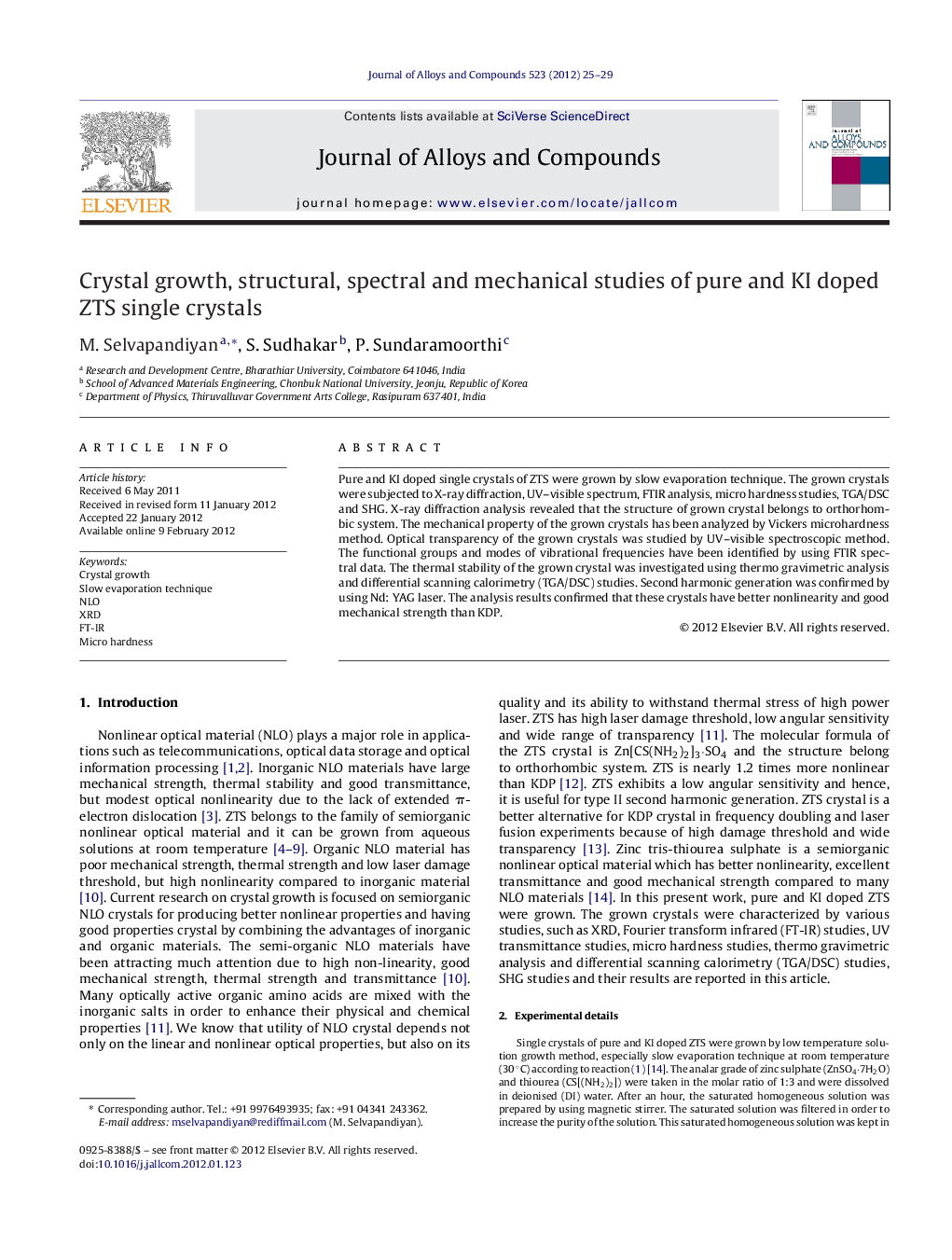 Crystal growth, structural, spectral and mechanical studies of pure and KI doped ZTS single crystals