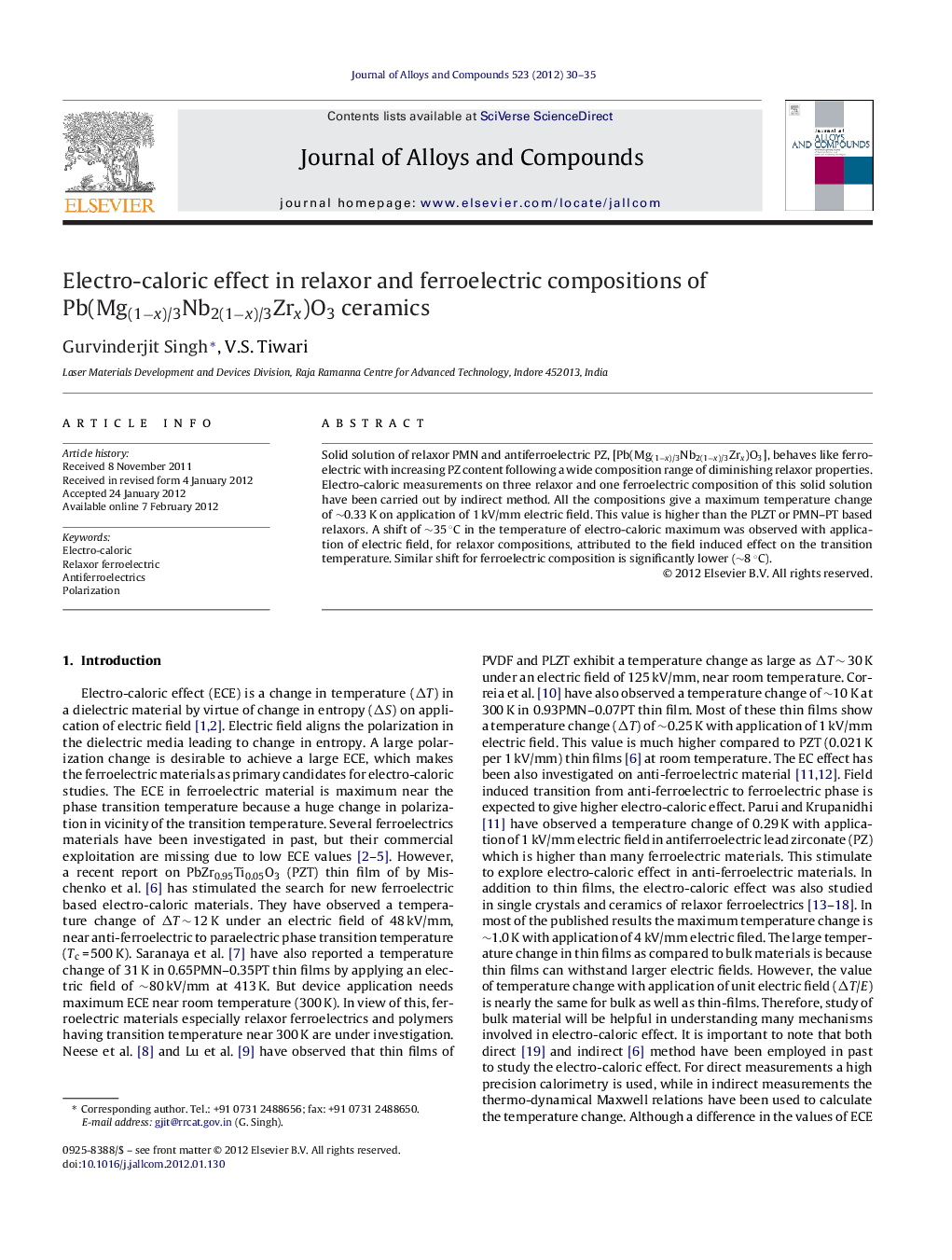 Electro-caloric effect in relaxor and ferroelectric compositions of Pb(Mg(1−x)/3Nb2(1−x)/3Zrx)O3 ceramics