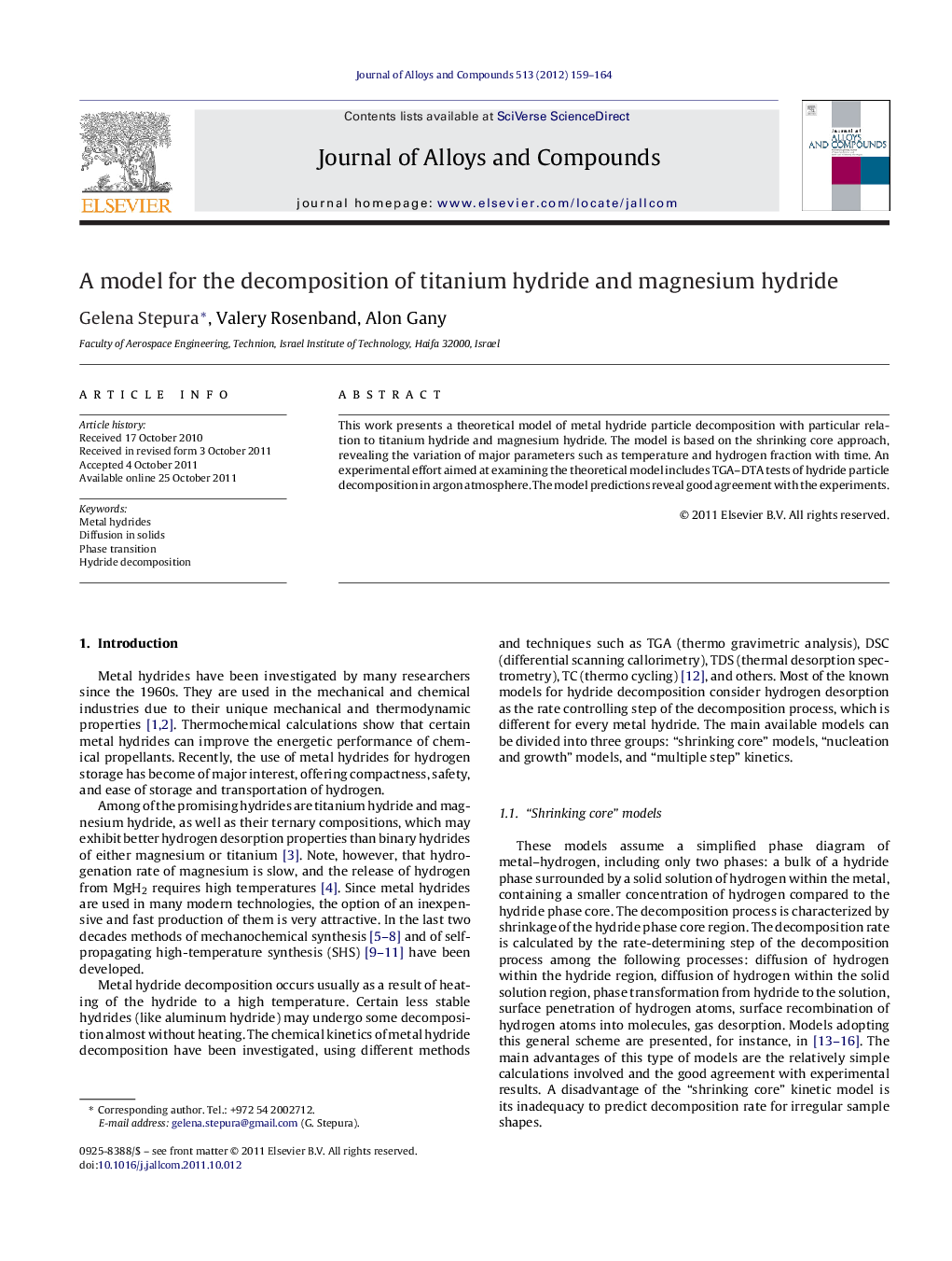 A model for the decomposition of titanium hydride and magnesium hydride