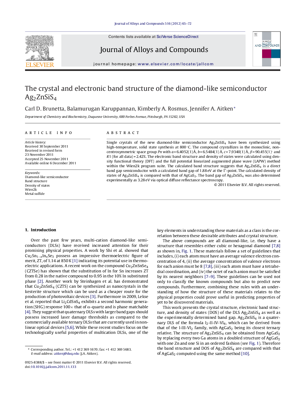 The crystal and electronic band structure of the diamond-like semiconductor Ag2ZnSiS4