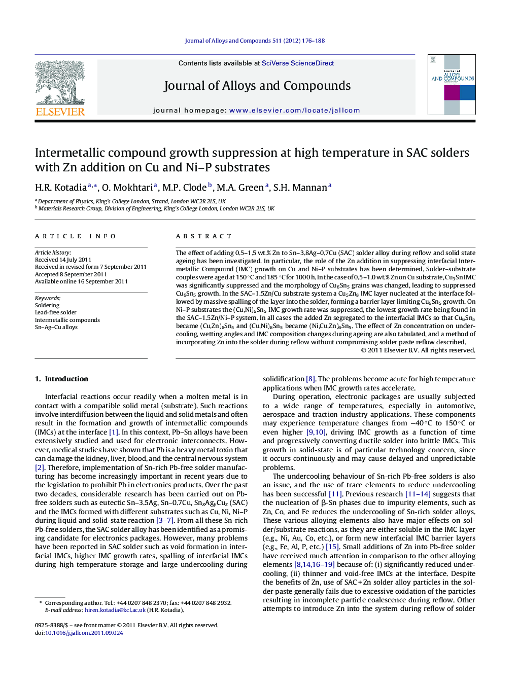 Intermetallic compound growth suppression at high temperature in SAC solders with Zn addition on Cu and Ni–P substrates