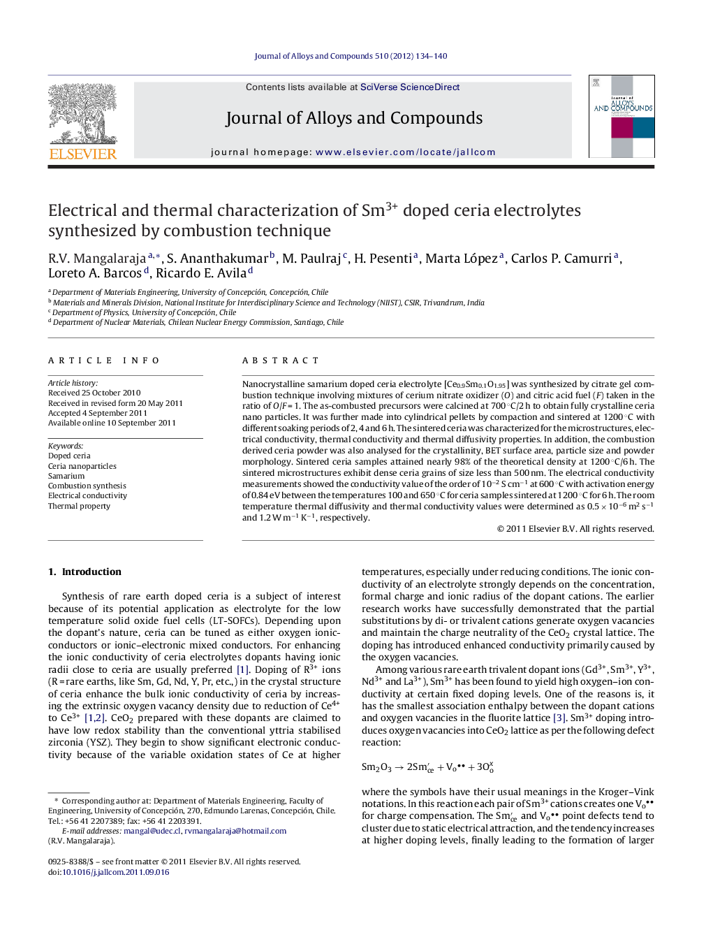 Electrical and thermal characterization of Sm3+ doped ceria electrolytes synthesized by combustion technique