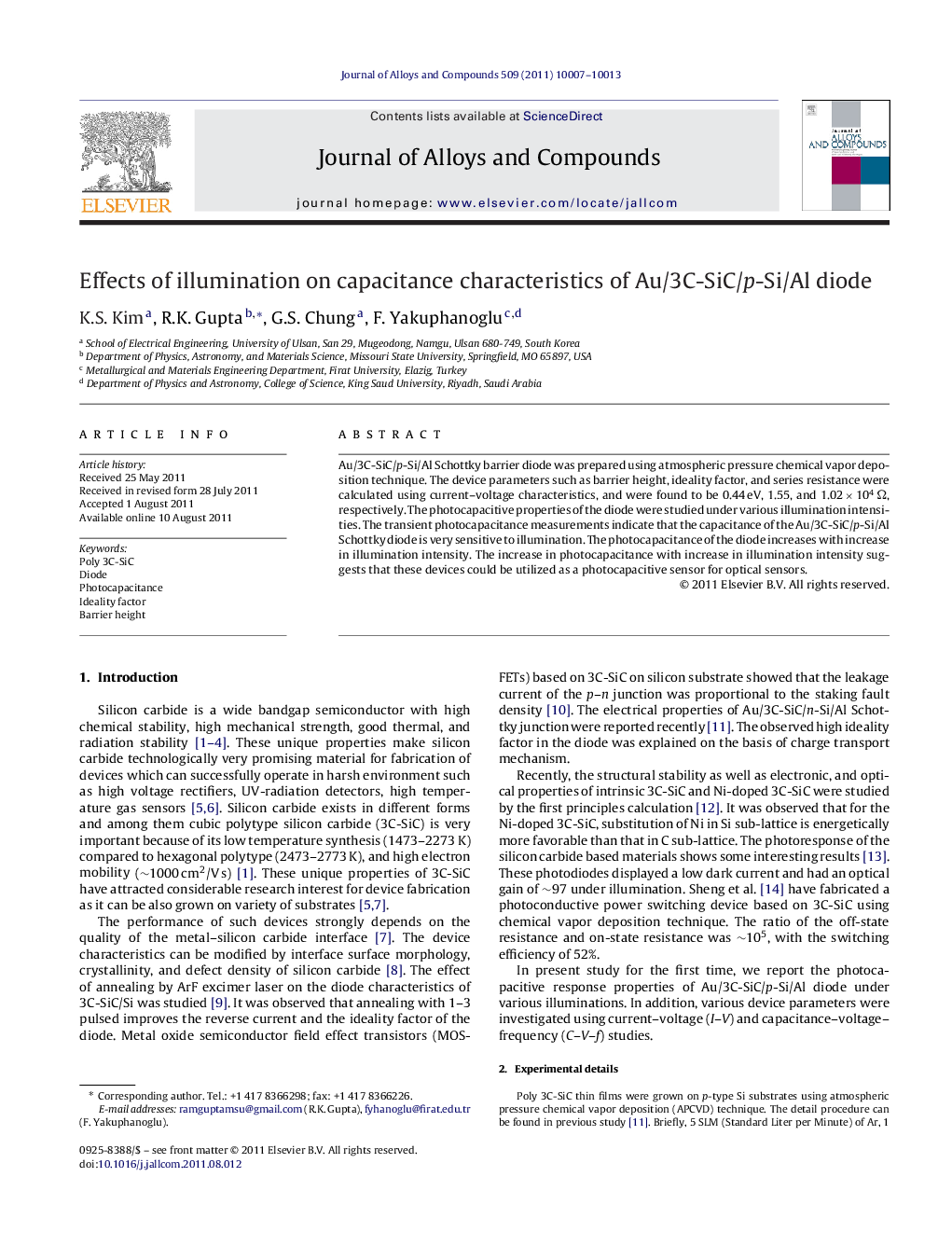 Effects of illumination on capacitance characteristics of Au/3C-SiC/p-Si/Al diode