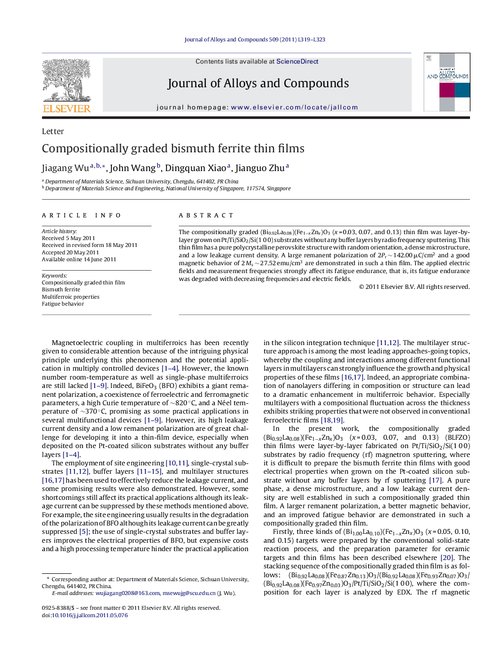 Compositionally graded bismuth ferrite thin films