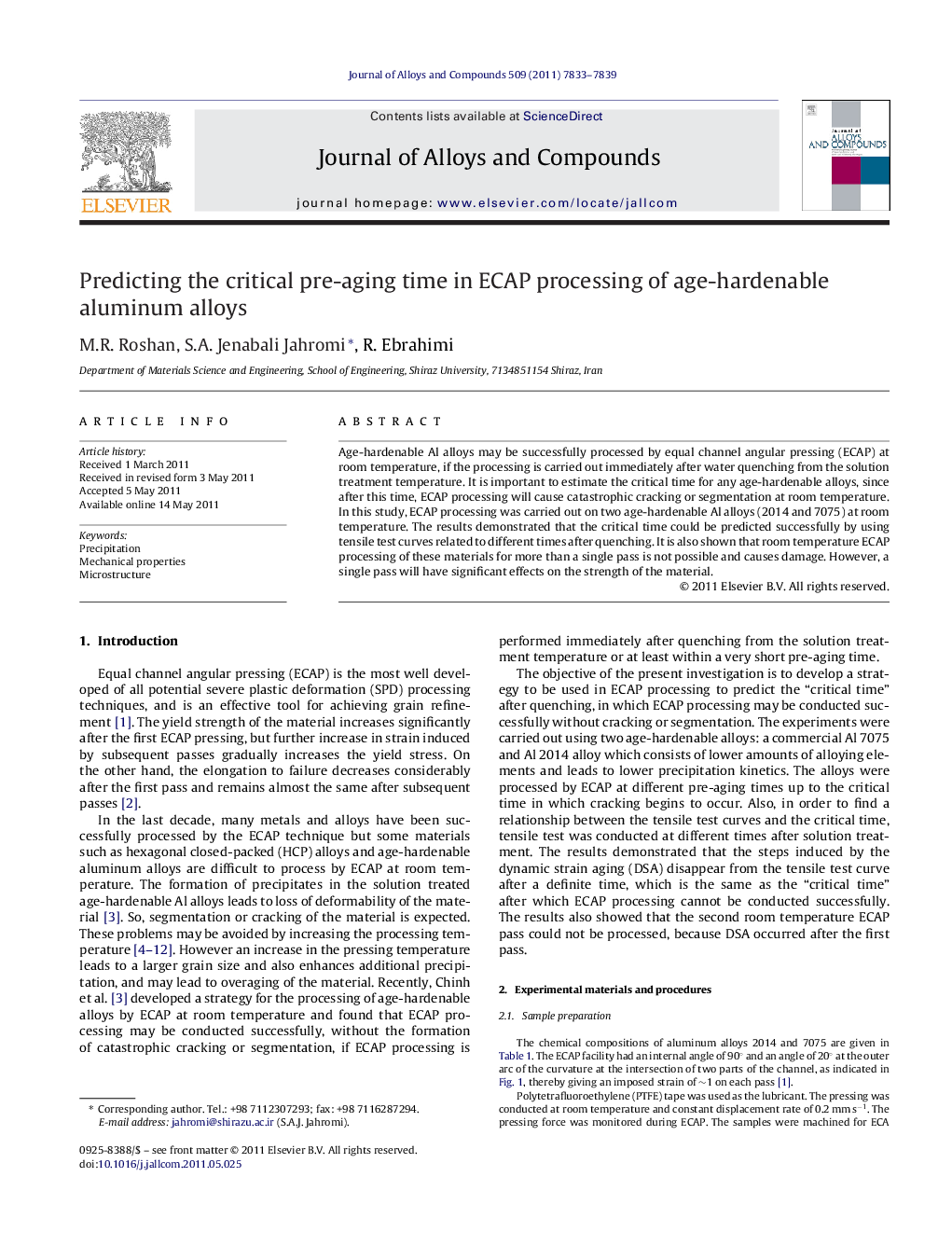 Predicting the critical pre-aging time in ECAP processing of age-hardenable aluminum alloys