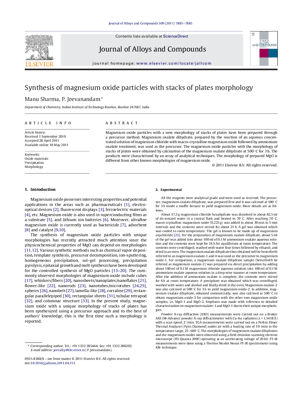 Synthesis of magnesium oxide particles with stacks of plates morphology