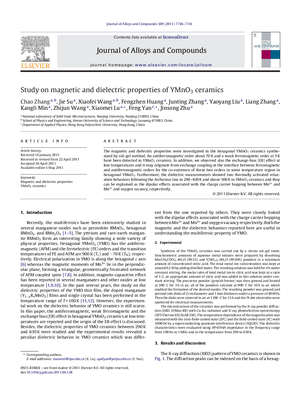 Study on magnetic and dielectric properties of YMnO3 ceramics