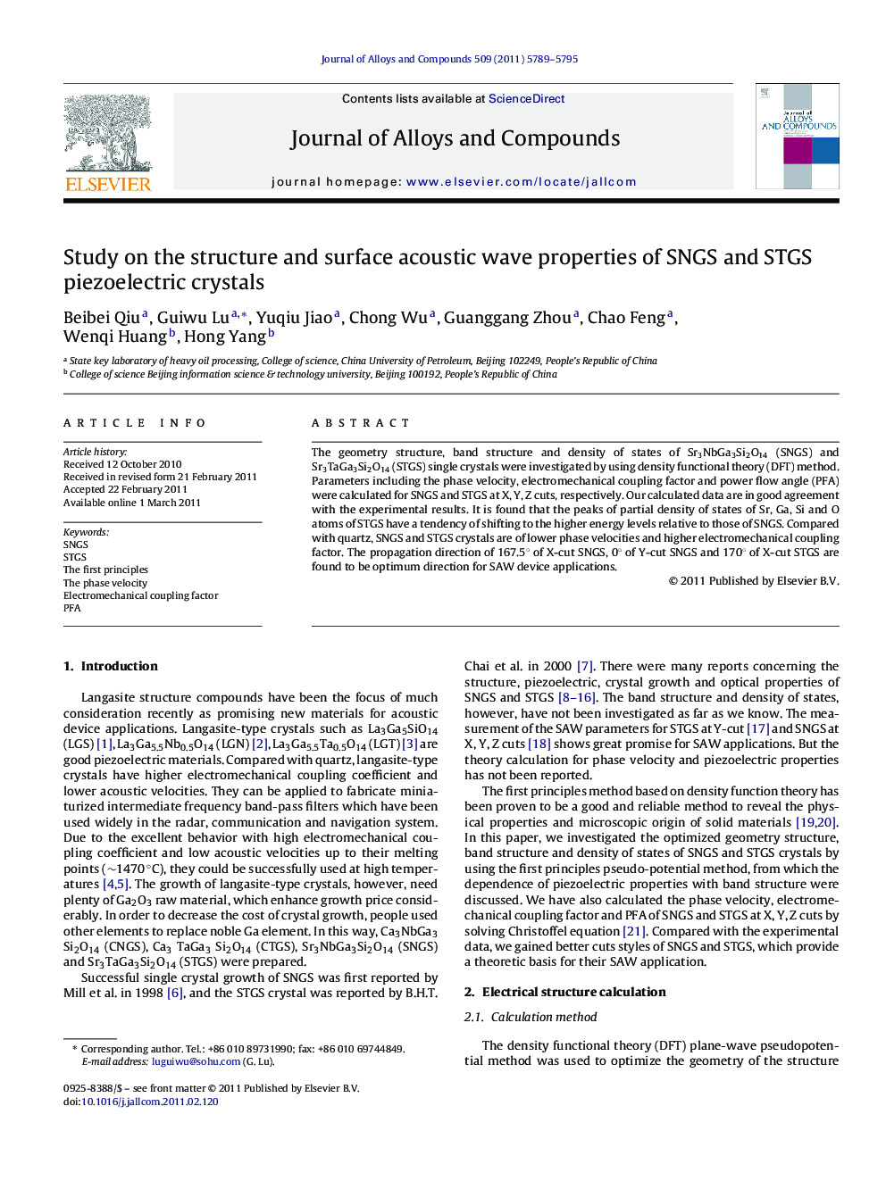 Study on the structure and surface acoustic wave properties of SNGS and STGS piezoelectric crystals