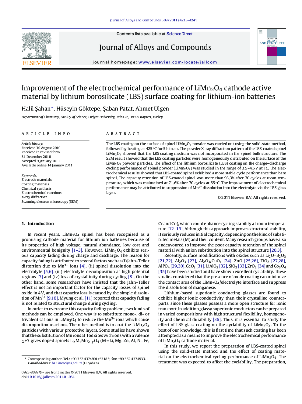 Improvement of the electrochemical performance of LiMn2O4 cathode active material by lithium borosilicate (LBS) surface coating for lithium-ion batteries