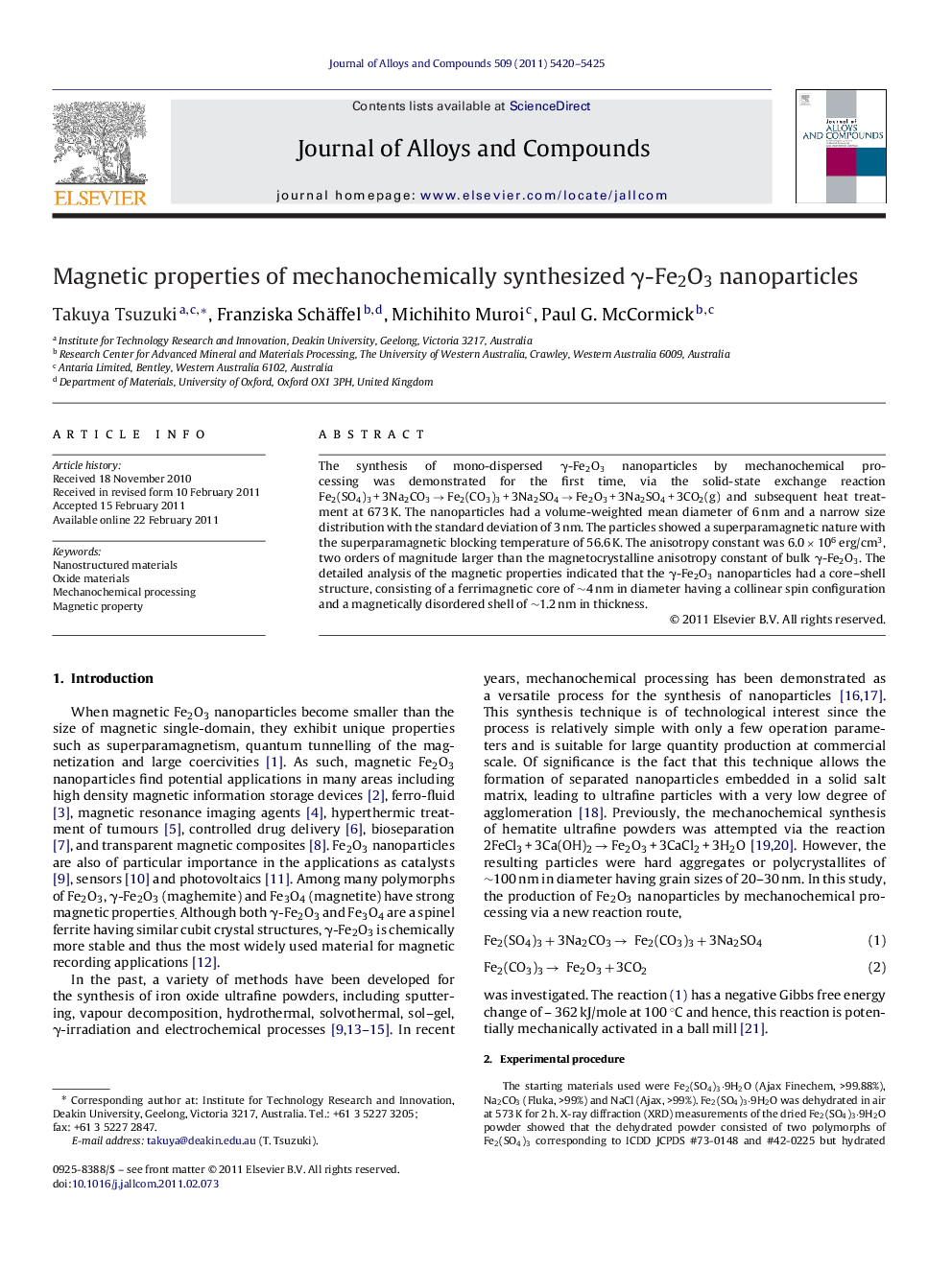 Magnetic properties of mechanochemically synthesized γ-Fe2O3 nanoparticles