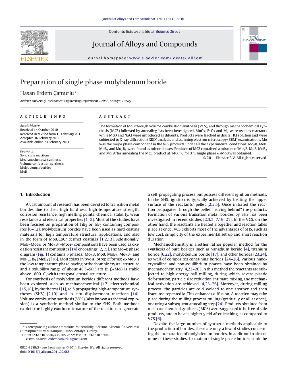 Preparation of single phase molybdenum boride