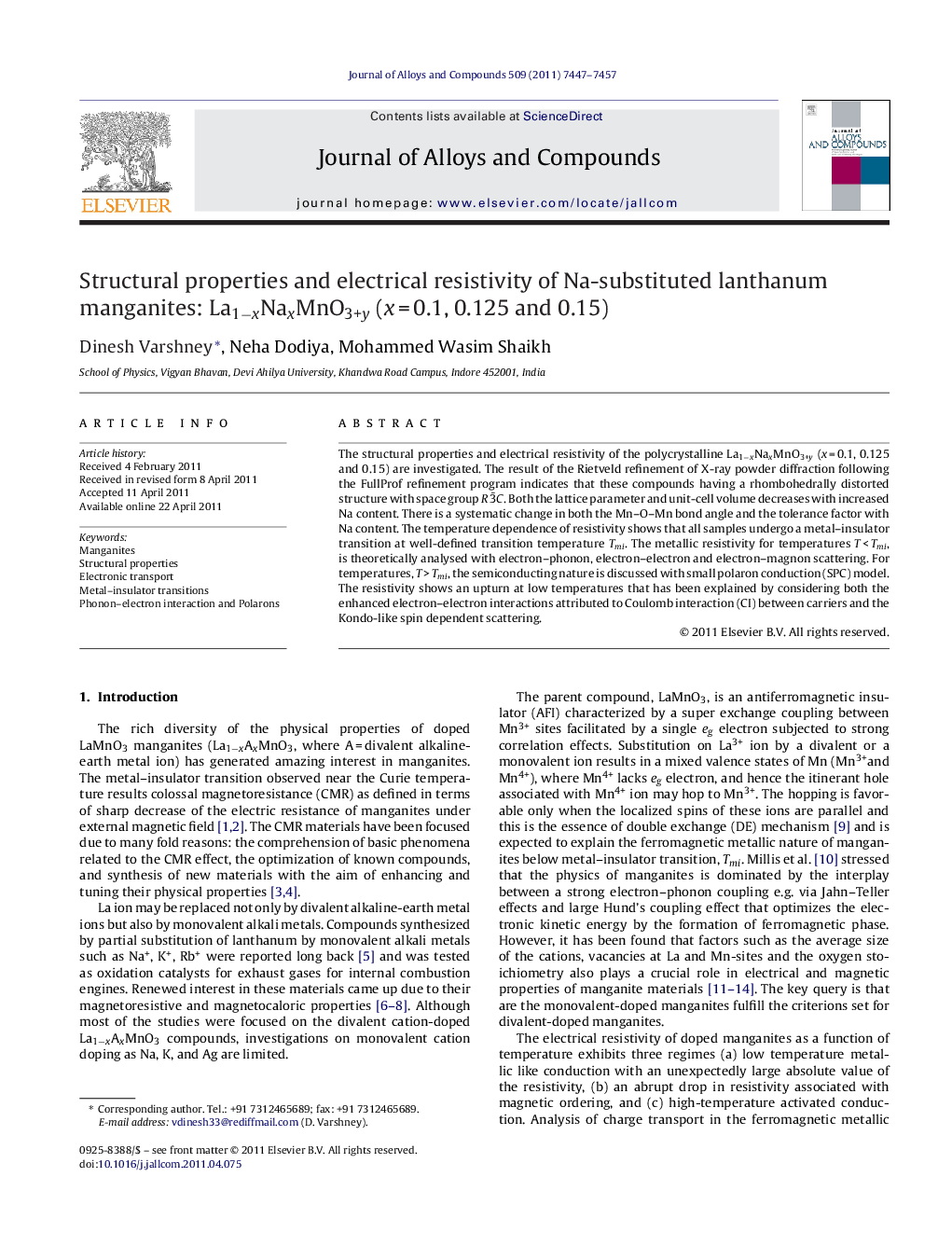 Structural properties and electrical resistivity of Na-substituted lanthanum manganites: La1−xNaxMnO3+y (x = 0.1, 0.125 and 0.15)