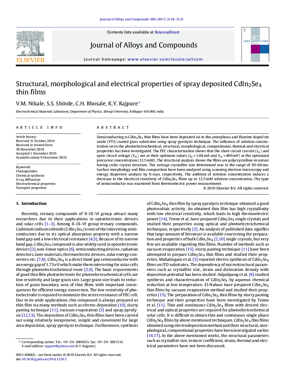 Structural, morphological and electrical properties of spray deposited CdIn2Se4 thin films
