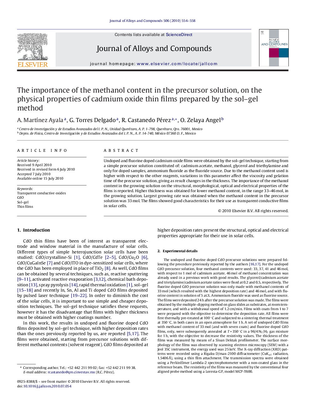 The importance of the methanol content in the precursor solution, on the physical properties of cadmium oxide thin films prepared by the sol–gel method