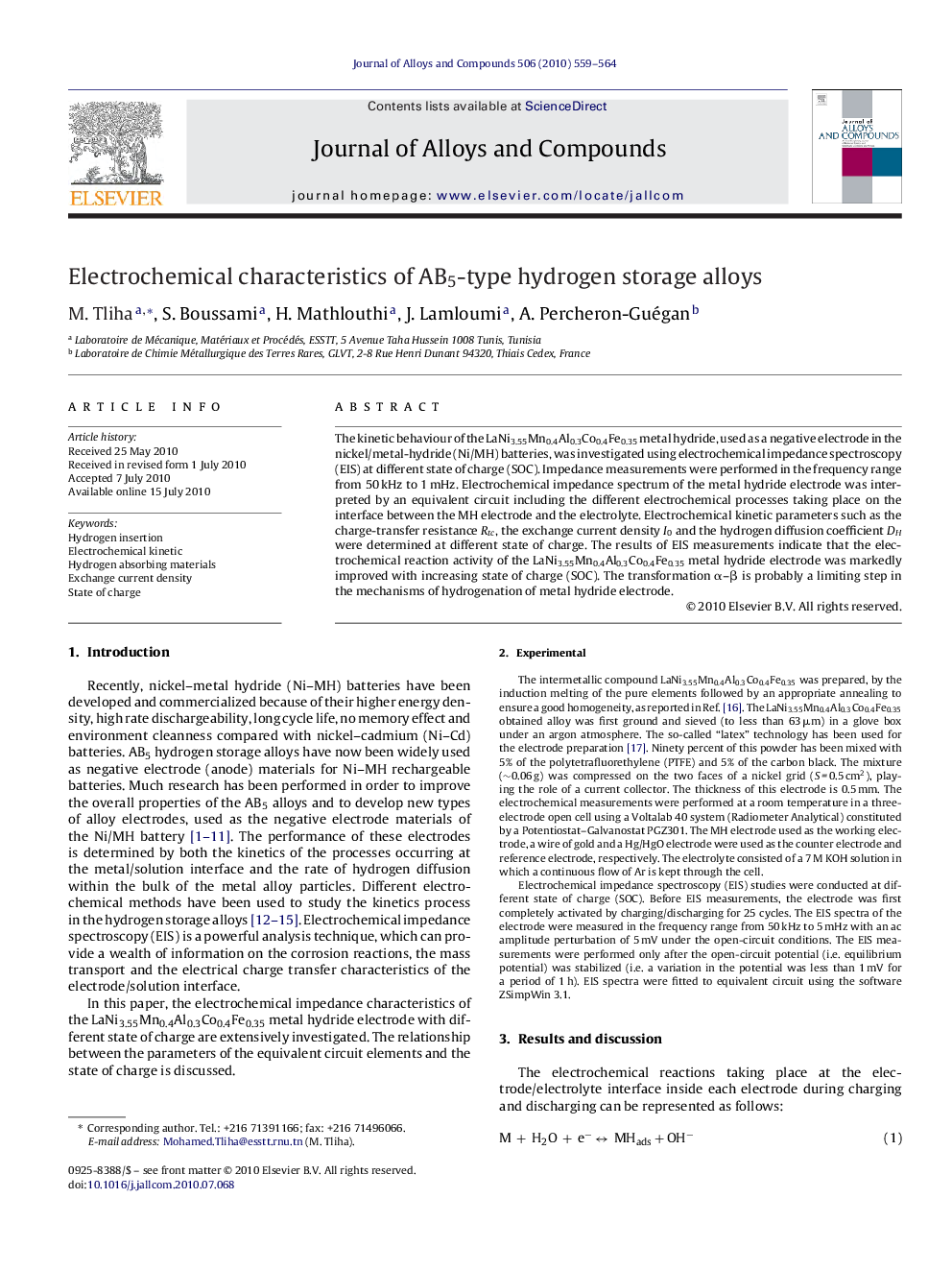 Electrochemical characteristics of AB5-type hydrogen storage alloys