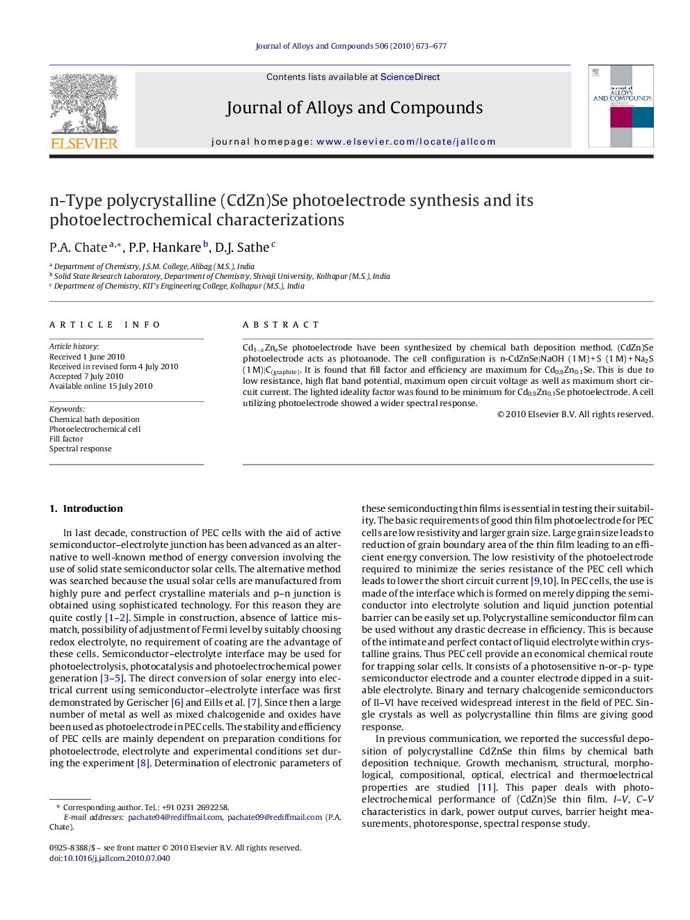 n-Type polycrystalline (CdZn)Se photoelectrode synthesis and its photoelectrochemical characterizations