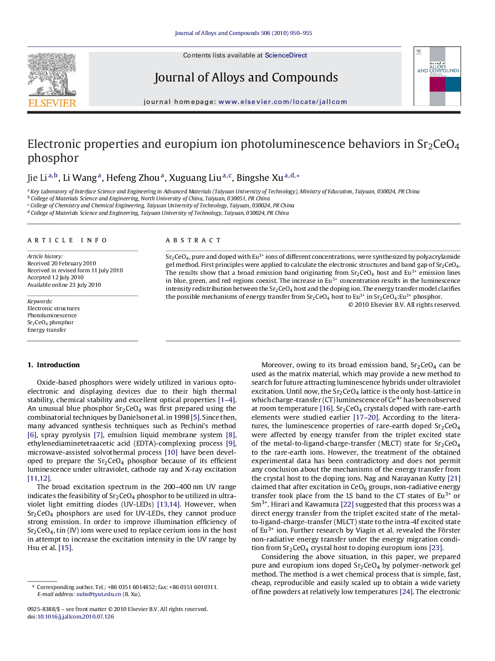 Electronic properties and europium ion photoluminescence behaviors in Sr2CeO4 phosphor