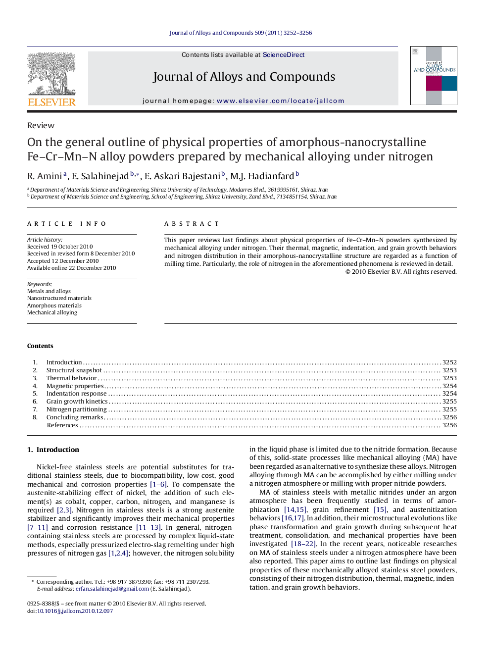 On the general outline of physical properties of amorphous-nanocrystalline Fe–Cr–Mn–N alloy powders prepared by mechanical alloying under nitrogen