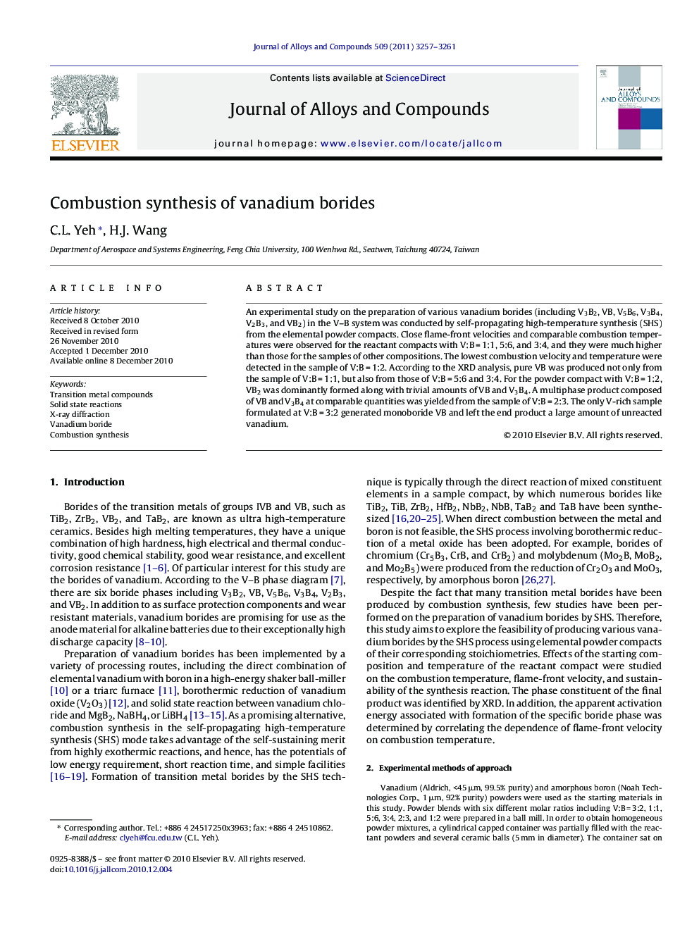 Combustion synthesis of vanadium borides