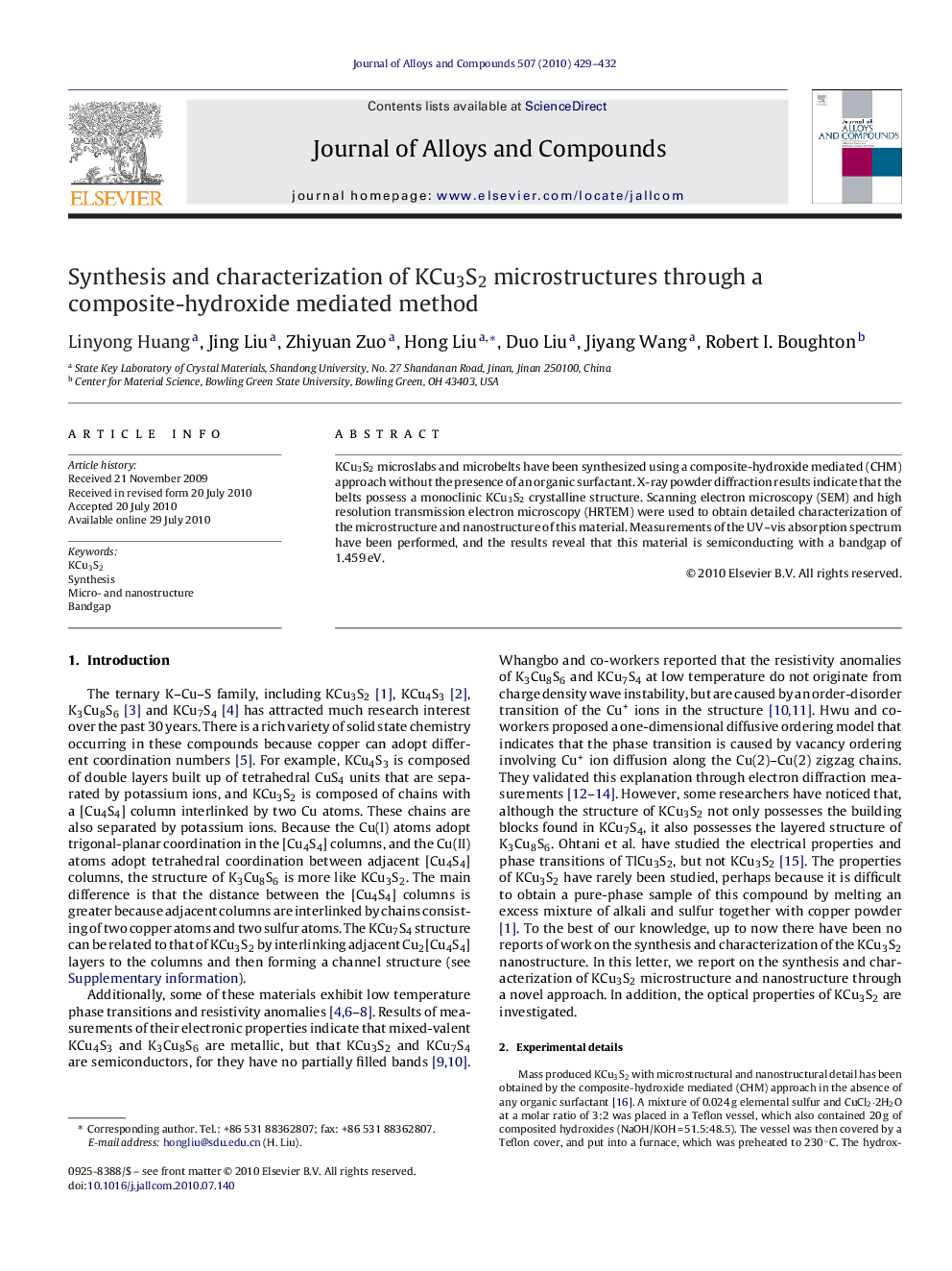 Synthesis and characterization of KCu3S2 microstructures through a composite-hydroxide mediated method