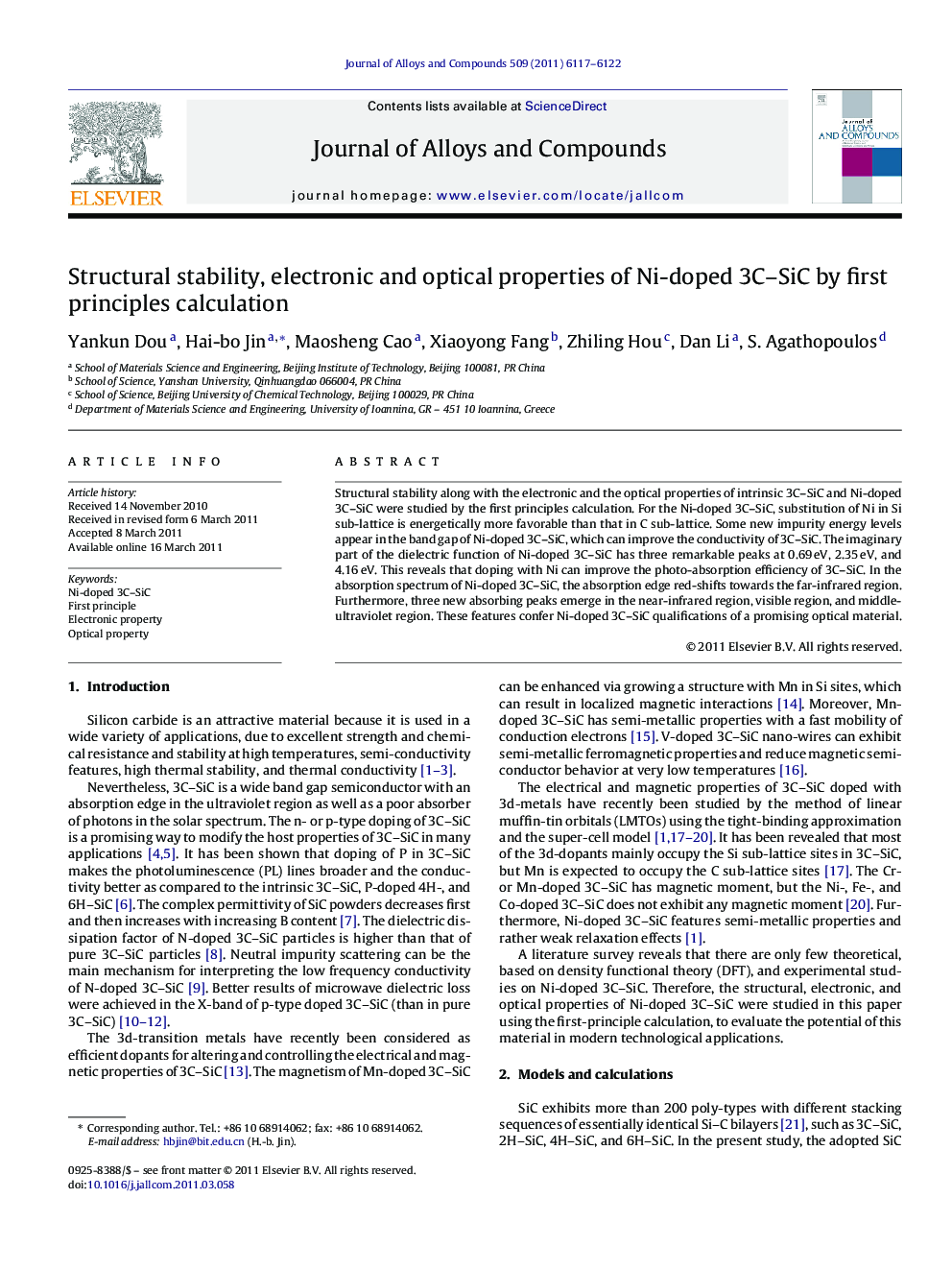 Structural stability, electronic and optical properties of Ni-doped 3C–SiC by first principles calculation