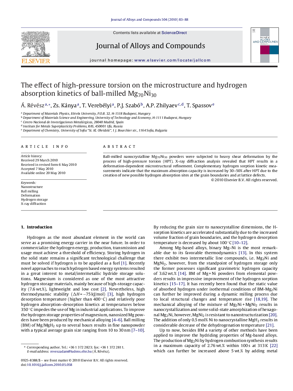 The effect of high-pressure torsion on the microstructure and hydrogen absorption kinetics of ball-milled Mg70Ni30