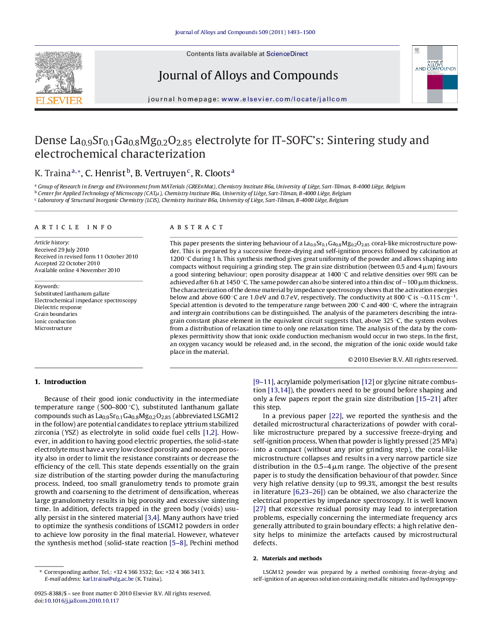 Dense La0.9Sr0.1Ga0.8Mg0.2O2.85 electrolyte for IT-SOFC's: Sintering study and electrochemical characterization