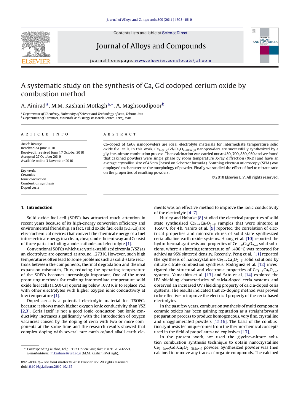 A systematic study on the synthesis of Ca, Gd codoped cerium oxide by combustion method