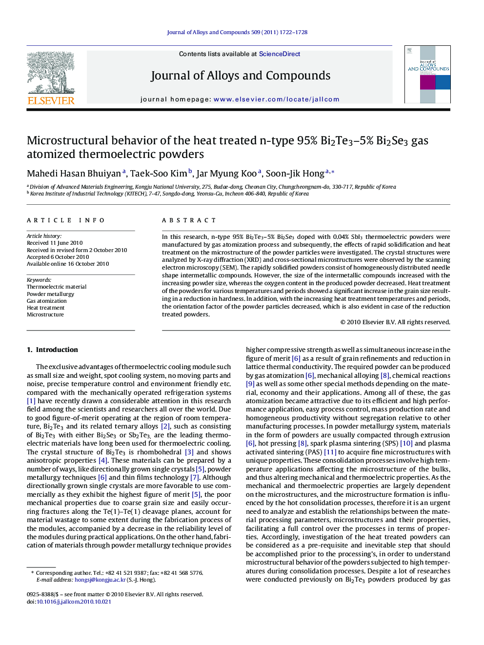 Microstructural behavior of the heat treated n-type 95% Bi2Te3–5% Bi2Se3 gas atomized thermoelectric powders