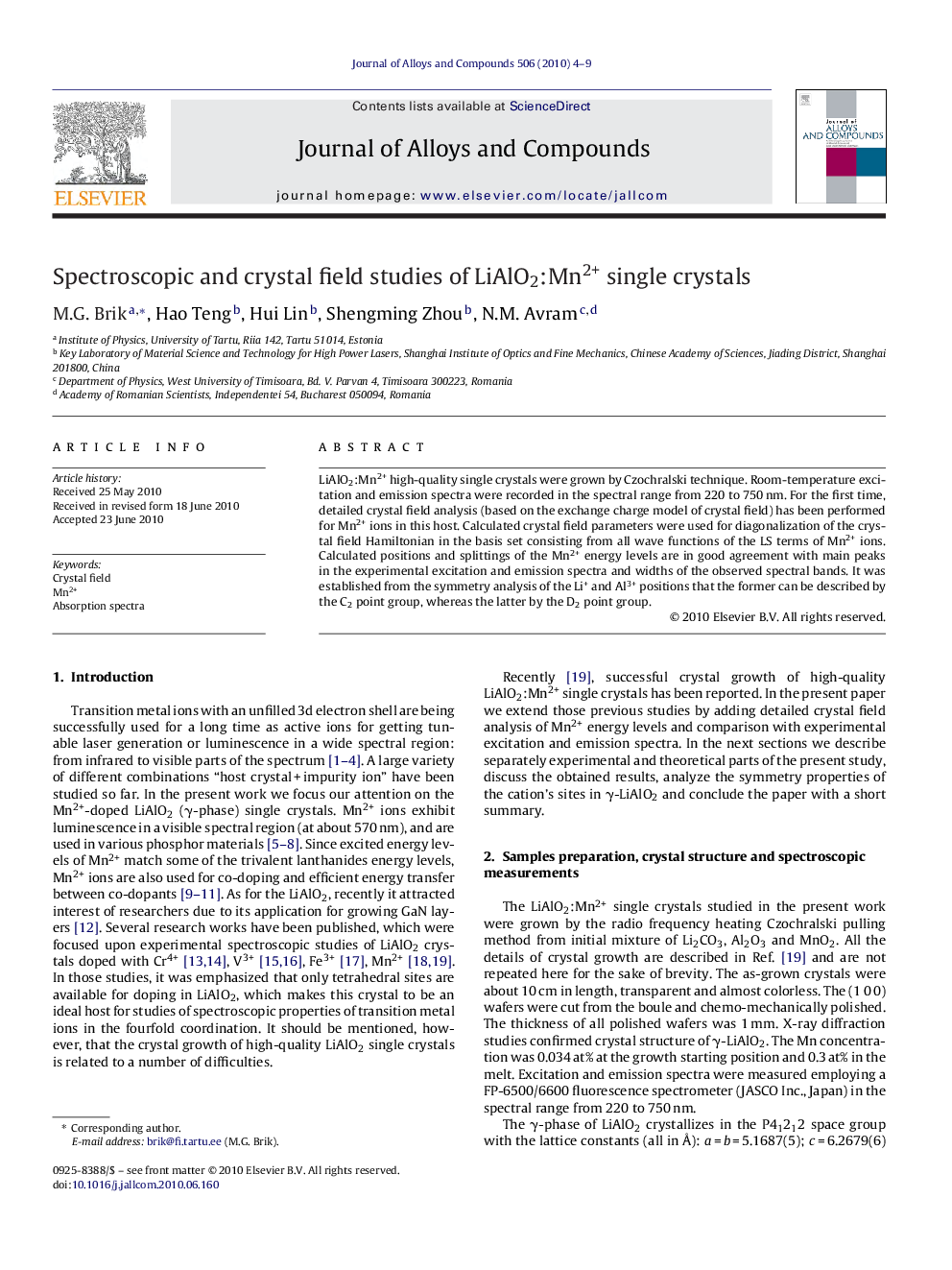 Spectroscopic and crystal field studies of LiAlO2:Mn2+ single crystals