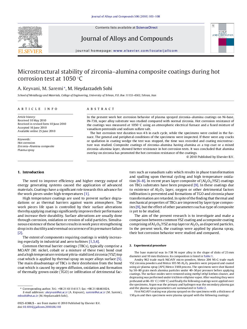 Microstructural stability of zirconia–alumina composite coatings during hot corrosion test at 1050 °C